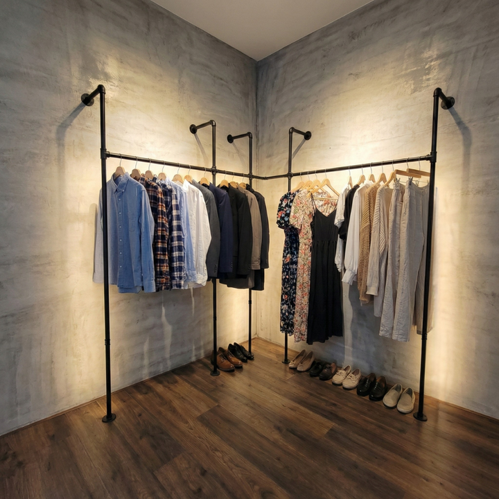 小坪數工業風牆面衣架收納情境